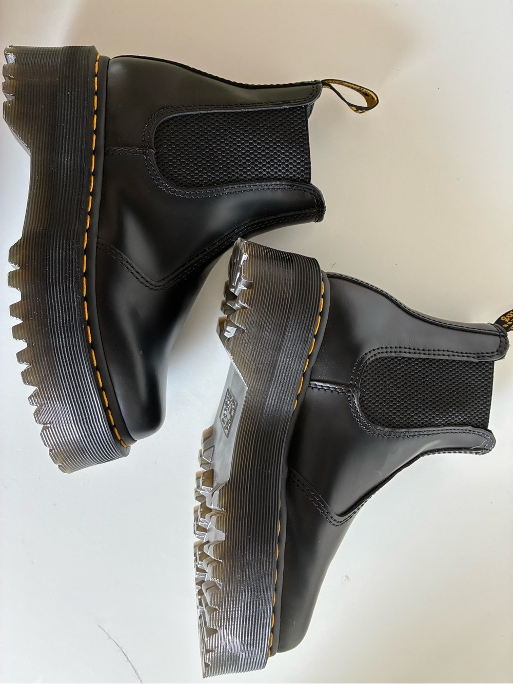 Dr. Martens Black Leather Platform Chelsea Boots with Yellow Stitching - Picture 6 of 8